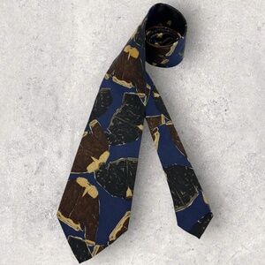 HUGO BOSS WHITE TAG Blue/Brown Jacket Silk LUXURY Tie ITALY